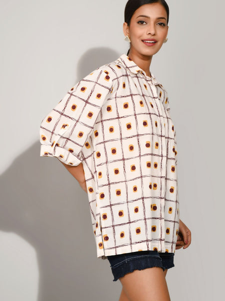 Rosy brown printed cotton shirt