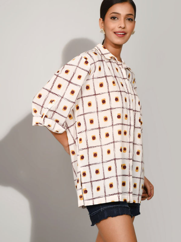 Rosy brown printed cotton shirt