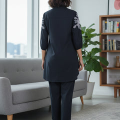 Navy Blue Shirt Pattern Co-ord Set