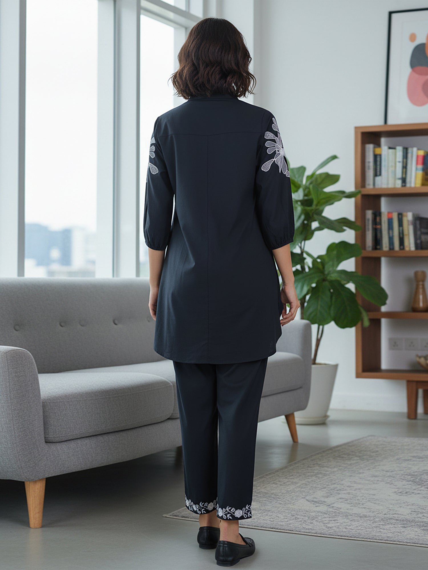 Navy Blue Shirt Pattern Co-ord Set