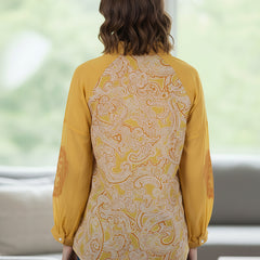 Women Mustard Yellow Printed Shirt with Sheer Sleeves