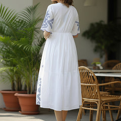 Flawless White Embroidered Cotton Midi Dress