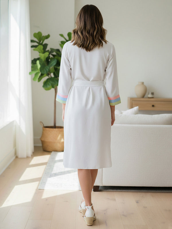 White Embroidered Tencel Midi Dress with Collar Neck