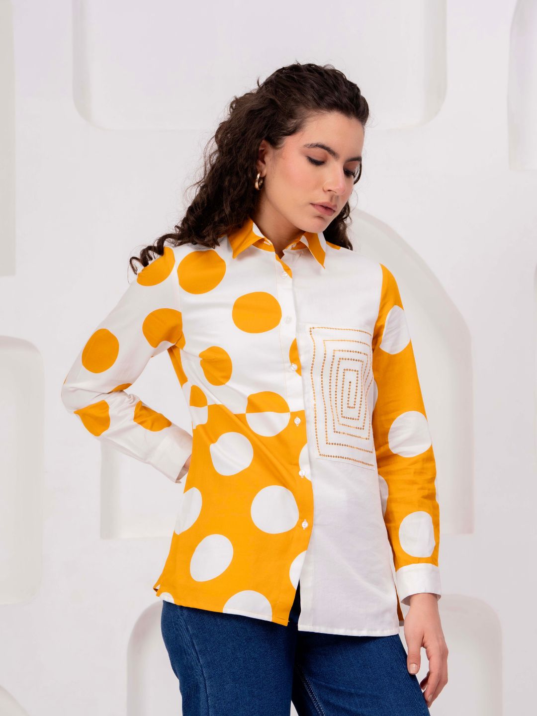 Women's Geometric Embroidered Full Sleeve Shirt