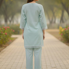 Graceful Bloom Mint Cotton Kurta and Pant Set