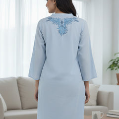 Light Blue Embroidered Cotton Shirt Dress