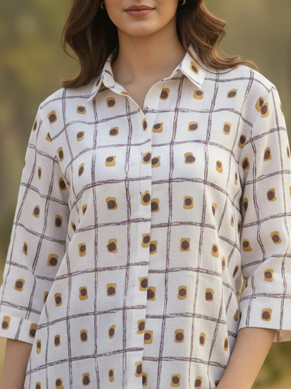 Rosy brown printed cotton shirt