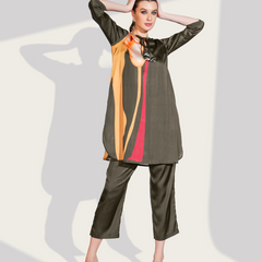 Smoky Grace Printed Satin Grey Co-ord Set
