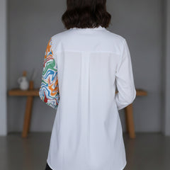 White Cotton Top With Colorful Design