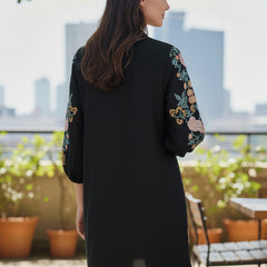 Black Cotton Embroidered Mini Dress