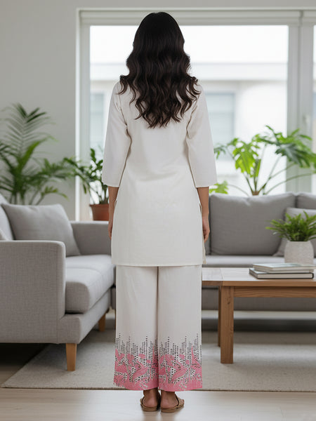 Whispering Beauty Cotton Printed White Co-ord Set