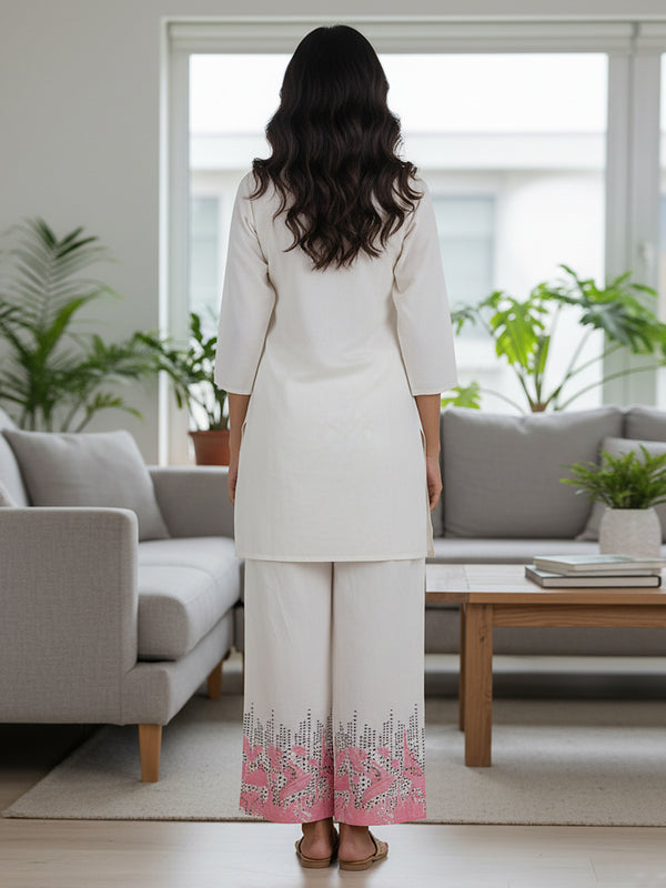 Whispering Beauty Cotton Printed White Co-ord Set