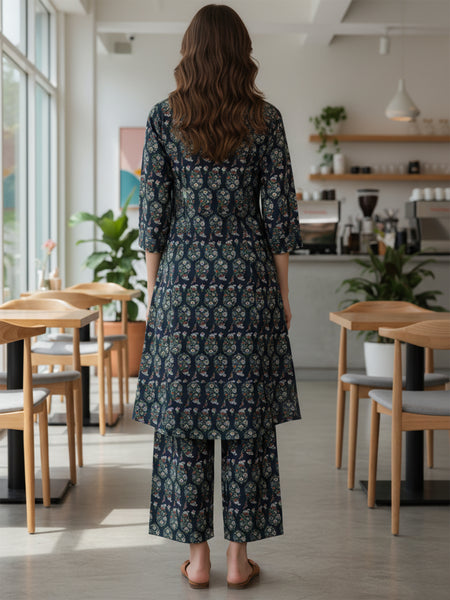 Cotton Trendy Navy Blue Co-ord Set