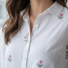 Floral Embroidered Button-Down Shirt
