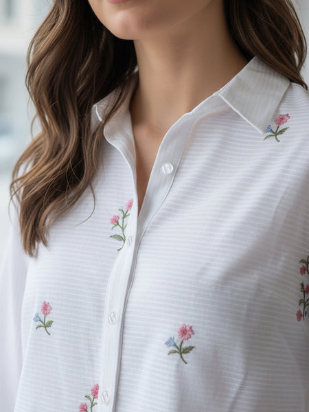 Floral Embroidered Button-Down Shirt