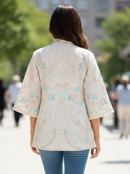 Cream Embroidered Cotton Flex Jacket