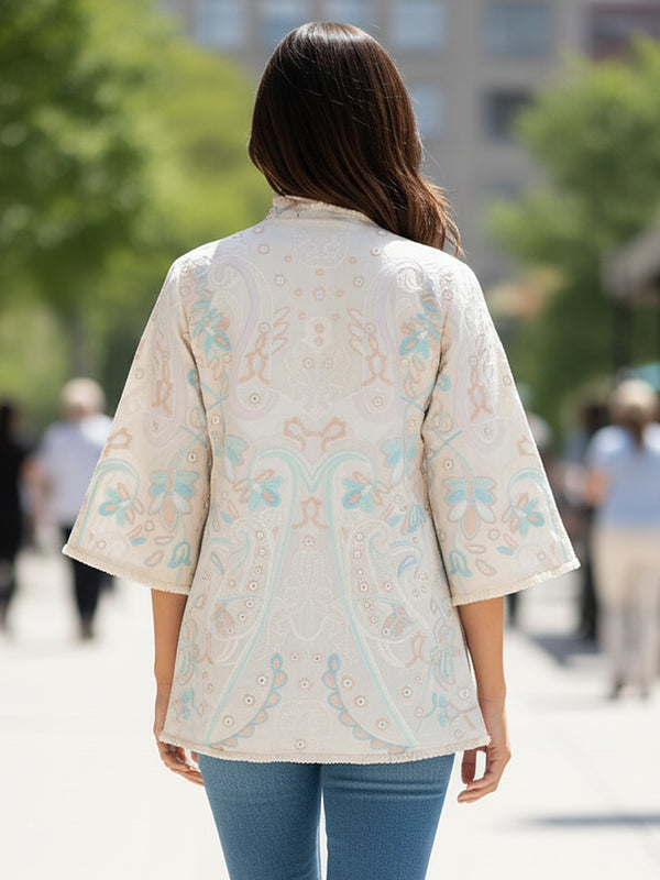 Cream Embroidered Cotton Flex Jacket