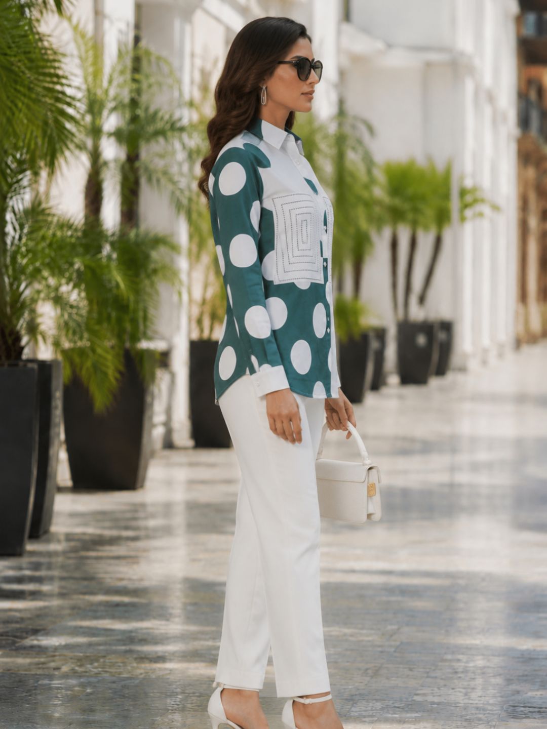 Women's Geometric Detail Casual Formal Shirt