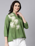 Cotton Olive Green Printed Top