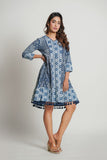 Chic Blue Cotton Printed Midi Dress