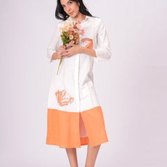 Airy Cotton Linen White Embroidered Midi Dress