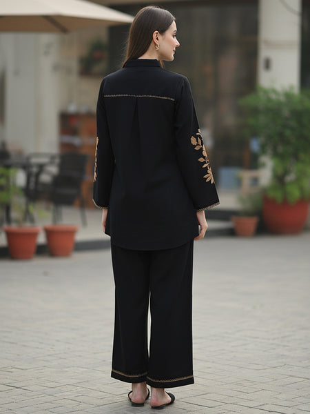 Golden Embroidered Black Co-ord Set