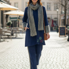 Elegant Blue Woolen Embroidered Co-ord Set with Muffler