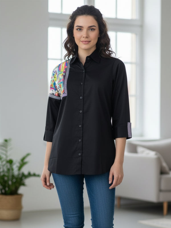 Black Hand-Painted Cotton Shirt