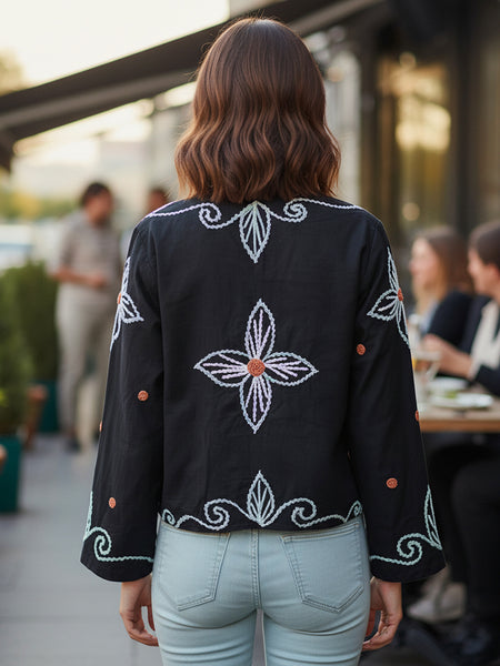 Elegant Floral Thread Embroidered Jacket for Women