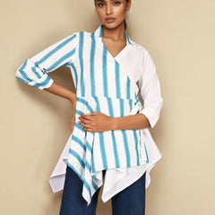 White Blue Cotton Wrap shirt