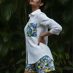 Contemporary Lemon Print Pocket Premium Cotton Shirt