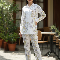 Luxury White Printed Full Sleeve Women’s Co-ord