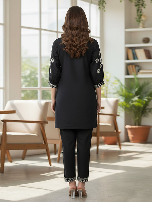 Black Embroidered Co -ord Set