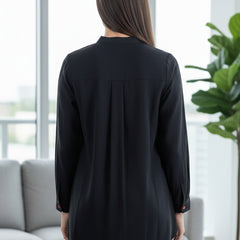 Classic Black High-Neck Embroidered Tunic Top
