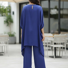 Blue Satin Sequin Work Kaftan Co-ord Set