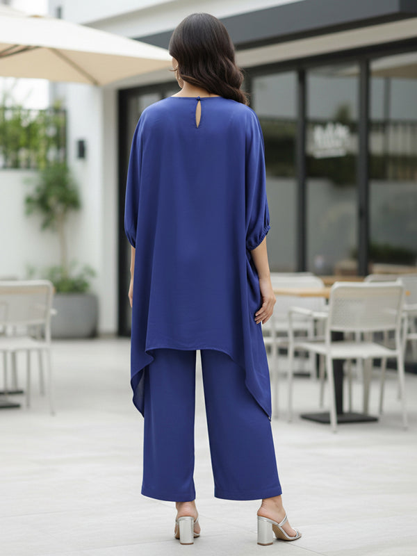 Blue Satin Sequin Work Kaftan Co-ord Set