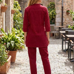 Ethnic Maroon Embroidered Kurta & Trousers Set for Women