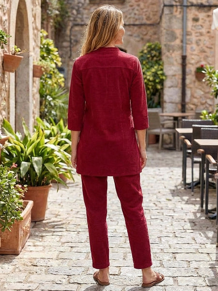 Ethnic Maroon Embroidered Kurta & Trousers Set for Women