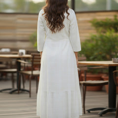 Off-White Embroidered Cotton Midi Dress