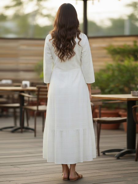 Off-White Embroidered Cotton Midi Dress