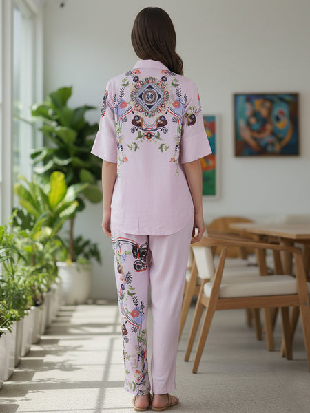 Lilac Bloom Printed Rayon Co-Ord Set