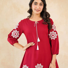 Stylish Red Flower Work Women’s Two-Piece Set
