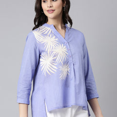 Casual Purple Cotton Printed Top