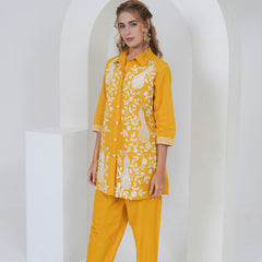 Mustard Yellow Embroidered Cotton Co-ord Set