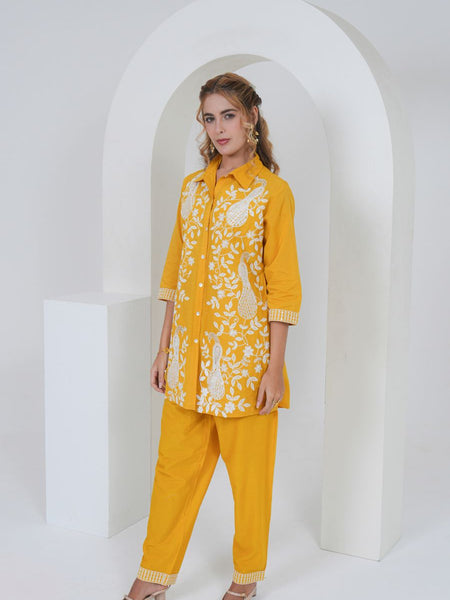 Mustard Yellow Embroidered Cotton Co-ord Set
