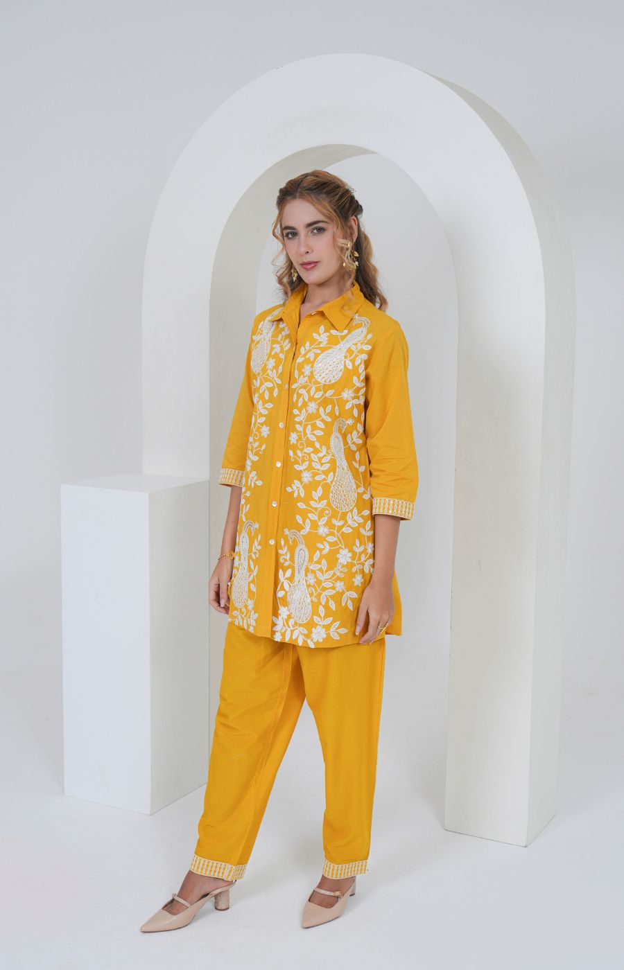 Mustard Yellow Embroidered Cotton Co-ord Set