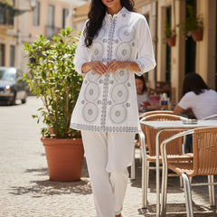 White Festive Embroidered Cotton Co-ord Set