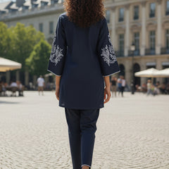 Navy Blue White Embroidered Co-ord Set