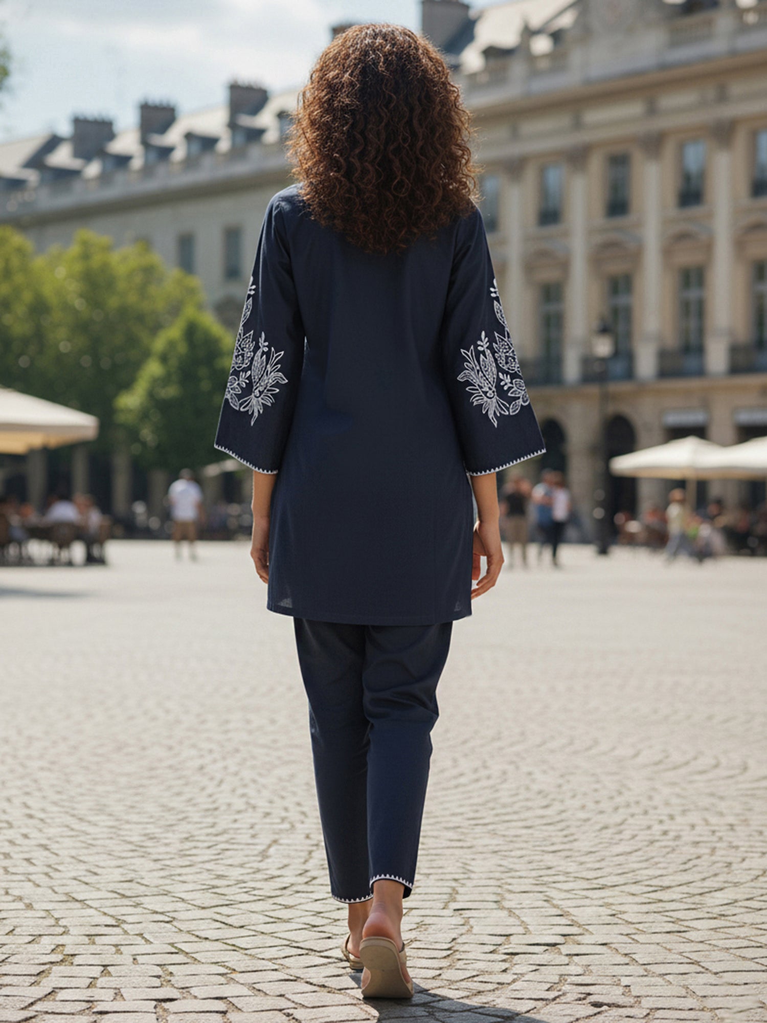 Navy Blue White Embroidered Co-ord Set