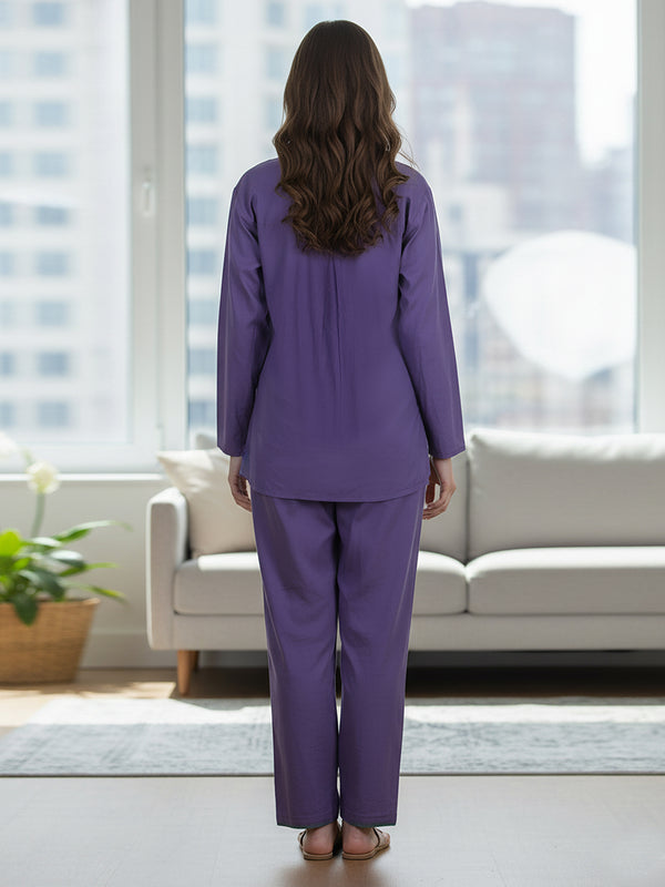 Purple Embroidery Work Co-Ord Set